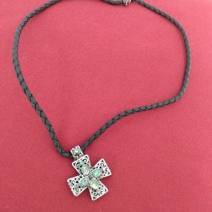 Sterling silver cross pendent with abalone necklace